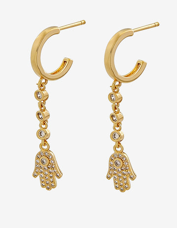 Brinco Meio Argola Hamsá - Cristal