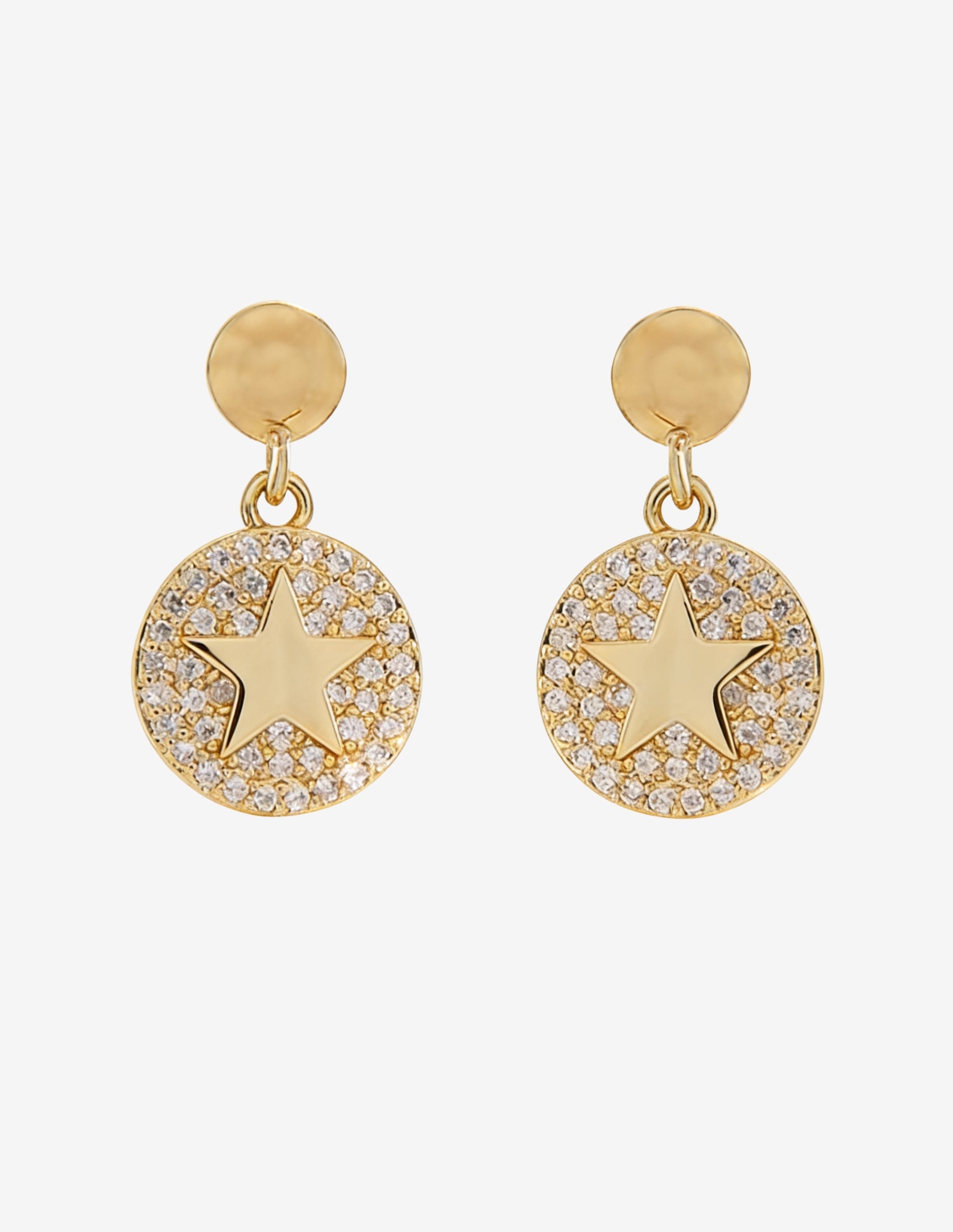 Brinco Medalha Cravejada com Estrela - Cristal