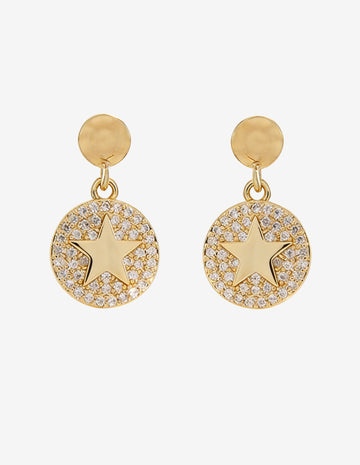 Brinco Medalha Cravejada com Estrela - Cristal