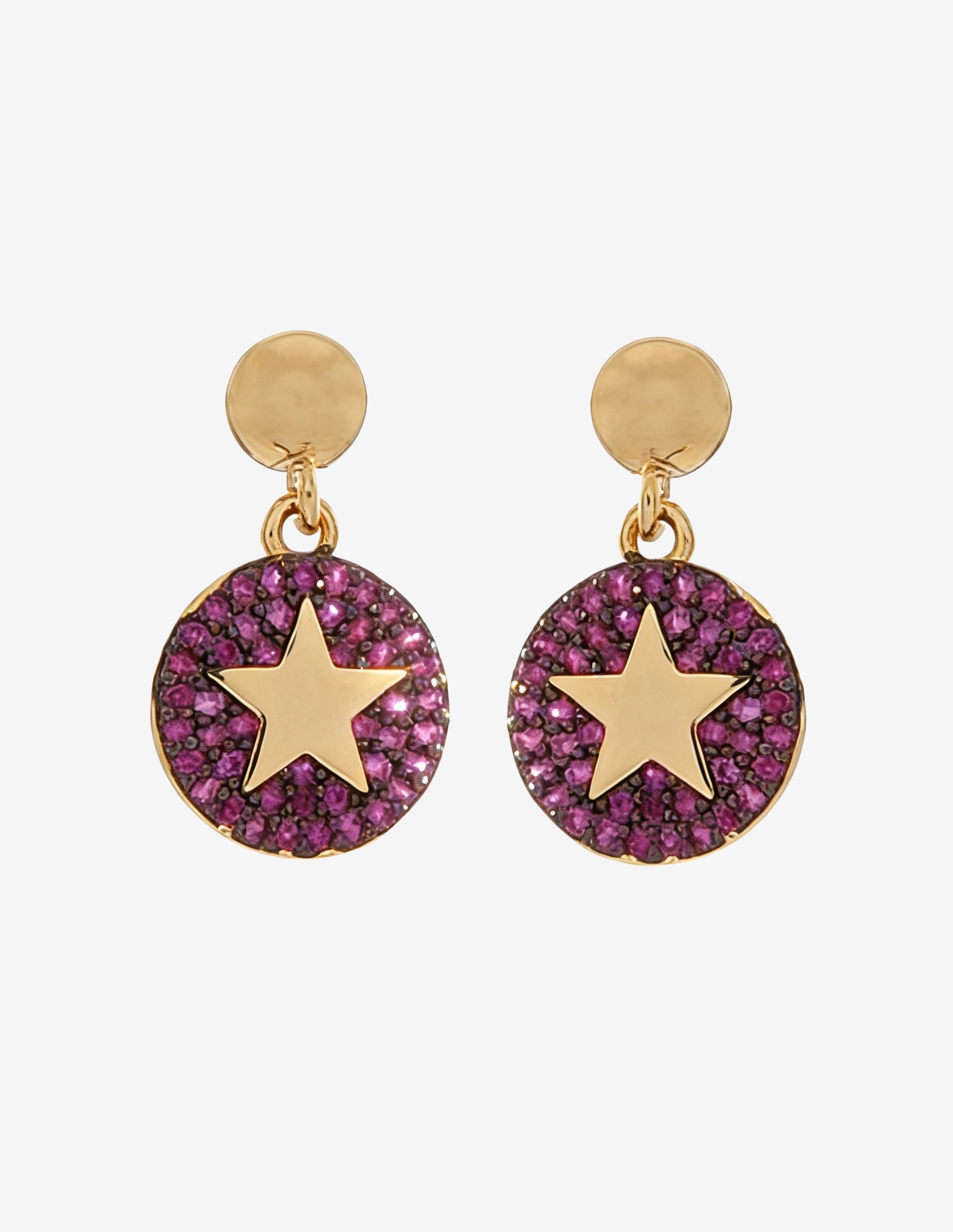 Brinco Medalha Cravejada com Estrela – Rubi