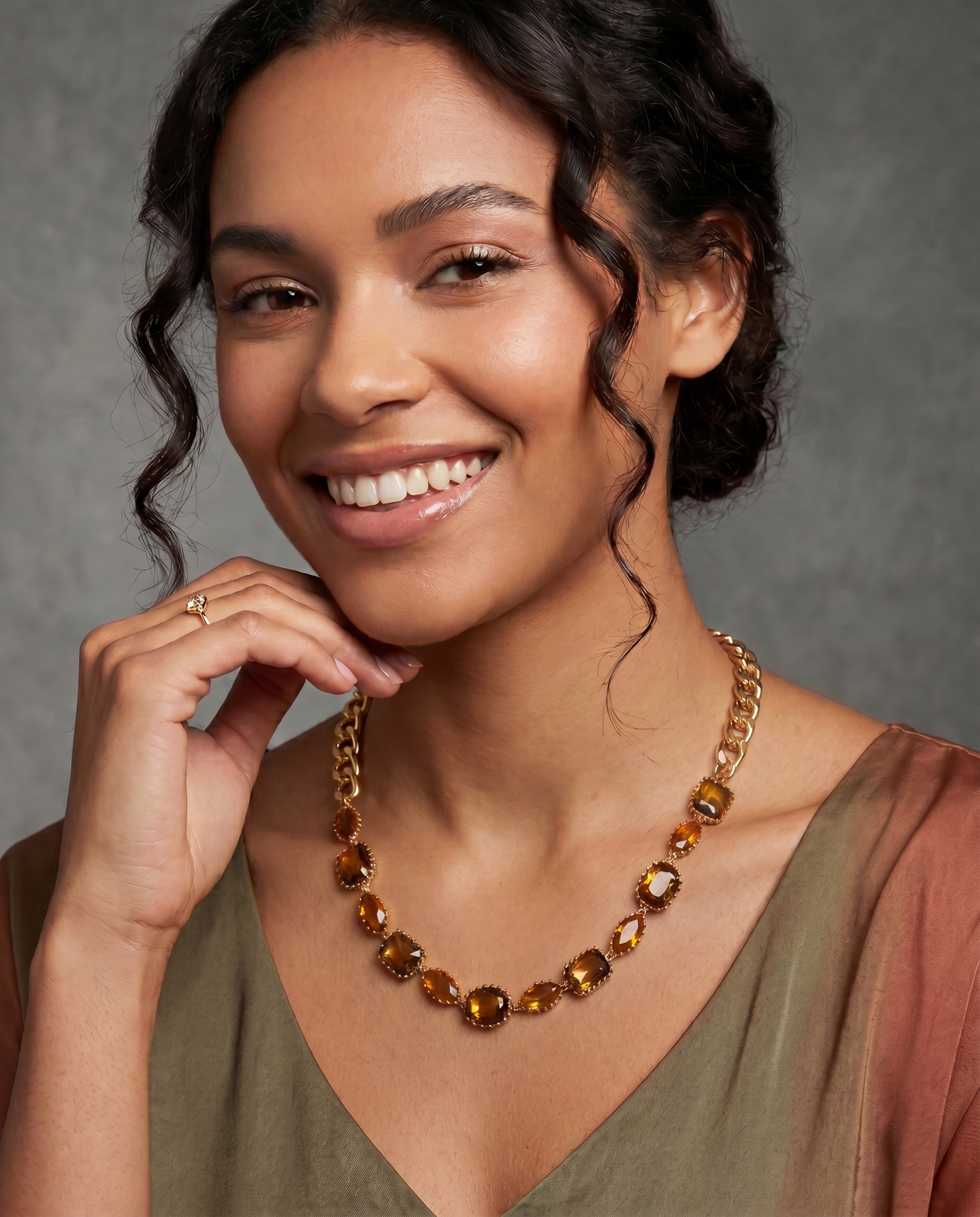 Colar Choker Pedras Brown